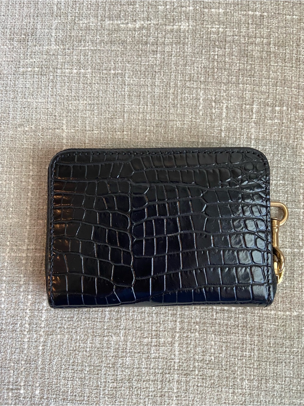 Lauren Ralph Lauren Small Leather Wallet Black Continental Wristlet Croc Emboss - Picture 3 of 7